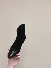 ALAIA 26S ANKLE BOOTS IN BLACK SUEDE AND GLOSSY CALFSKIN