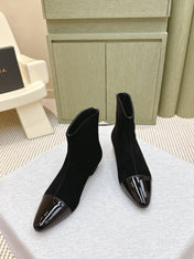 ALAIA 26S ANKLE BOOTS IN BLACK SUEDE AND GLOSSY CALFSKIN