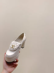 CHANEL 25S HIGH-HEELED MOCCASINS 80MM IN WHITE CALFSKIN GOLD HARDWARE