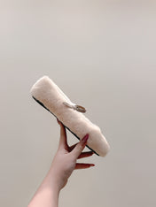 PRADA 25S MARY JANE BALLET FLATS IN LIGHT BEIGE FUR