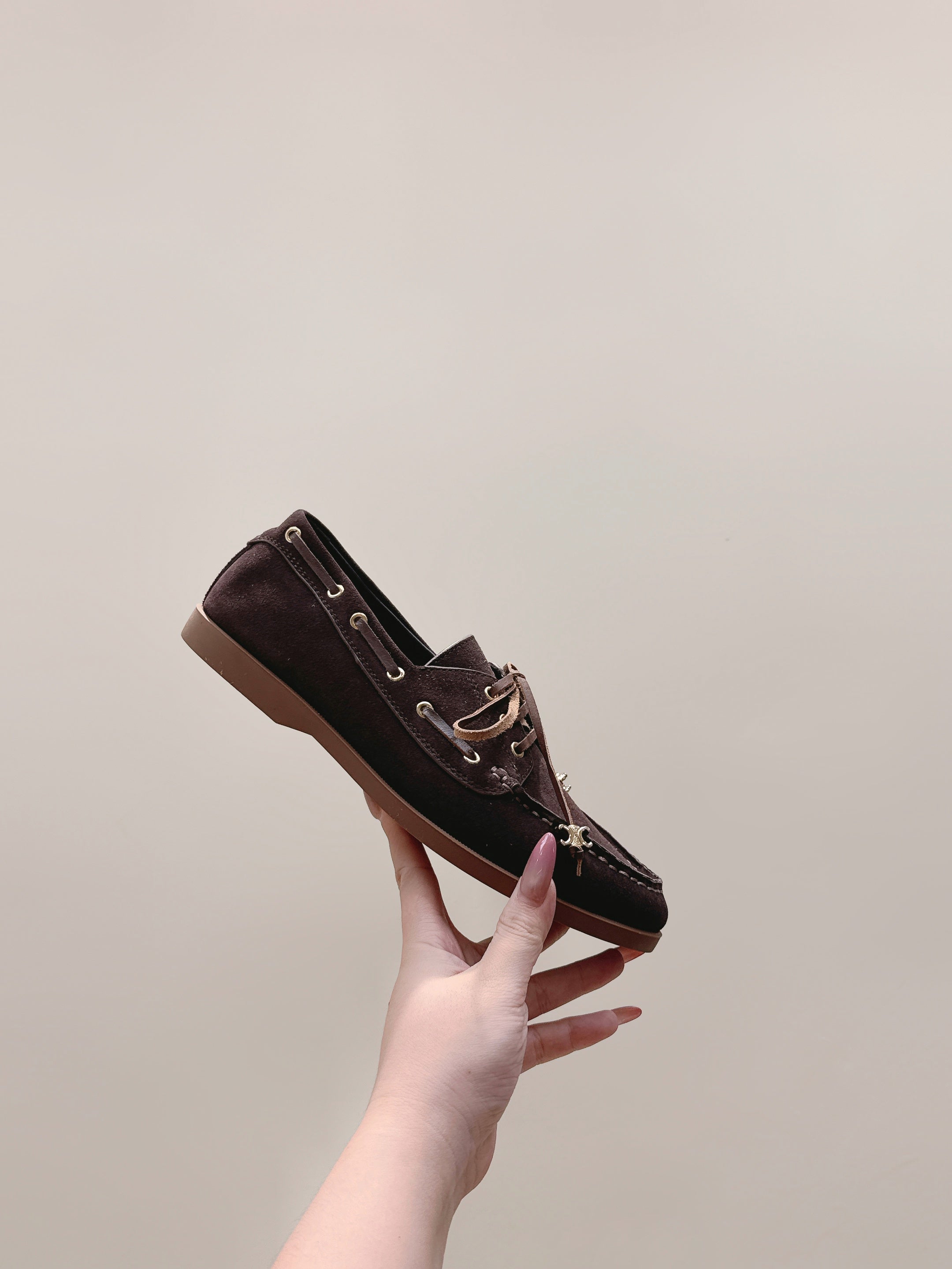 CELINE 26S LACE-UP LOAFERS IN DARK BROWN SUEDE