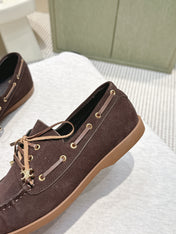 CELINE 26S LACE-UP LOAFERS IN DARK BROWN SUEDE