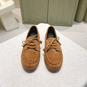 CELINE 26S LACE-UP LOAFERS IN BROWN SUEDE