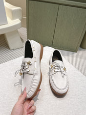 CELINE 26S LACE-UP LOAFERS IN OFF-WHITE BEIGE SUEDE