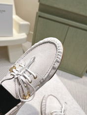 CELINE 26S LACE-UP LOAFERS IN OFF-WHITE BEIGE SUEDE