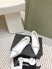 CHANEL 25S MARY JANE BALLET FLATS IN WHITE SILK SATIN