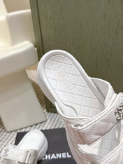CHANEL 25S STRAP SANDALS IN WHITE PATENT CALFSKIN SILVER HARDWARE