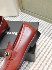 CHANEL 25S GODDESS FLAT LOAFERS IN DARK RED CALFSKIN GOLD HARDWARE