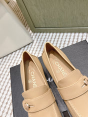 CHANEL 25S GODDESS MOCCASIN LOAFERS 65MM IN WARM BEIGE CALFSKIN GOLD HARDWARE