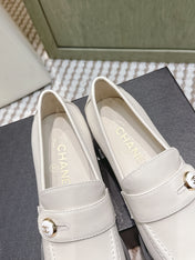 CHANEL 25S GODDESS MOCCASIN LOAFERS 65MM IN WHITE CALFSKIN GOLD HARDWARE