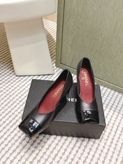 CHANEL 25S SQUARE-TOE HIGH HEELS 90MM IN BLACK CALFSKIN