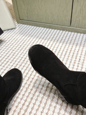 CHANEL 25S KNEE-HIGH BOOTS IN BLACK SUEDE GOLD HARDWARE