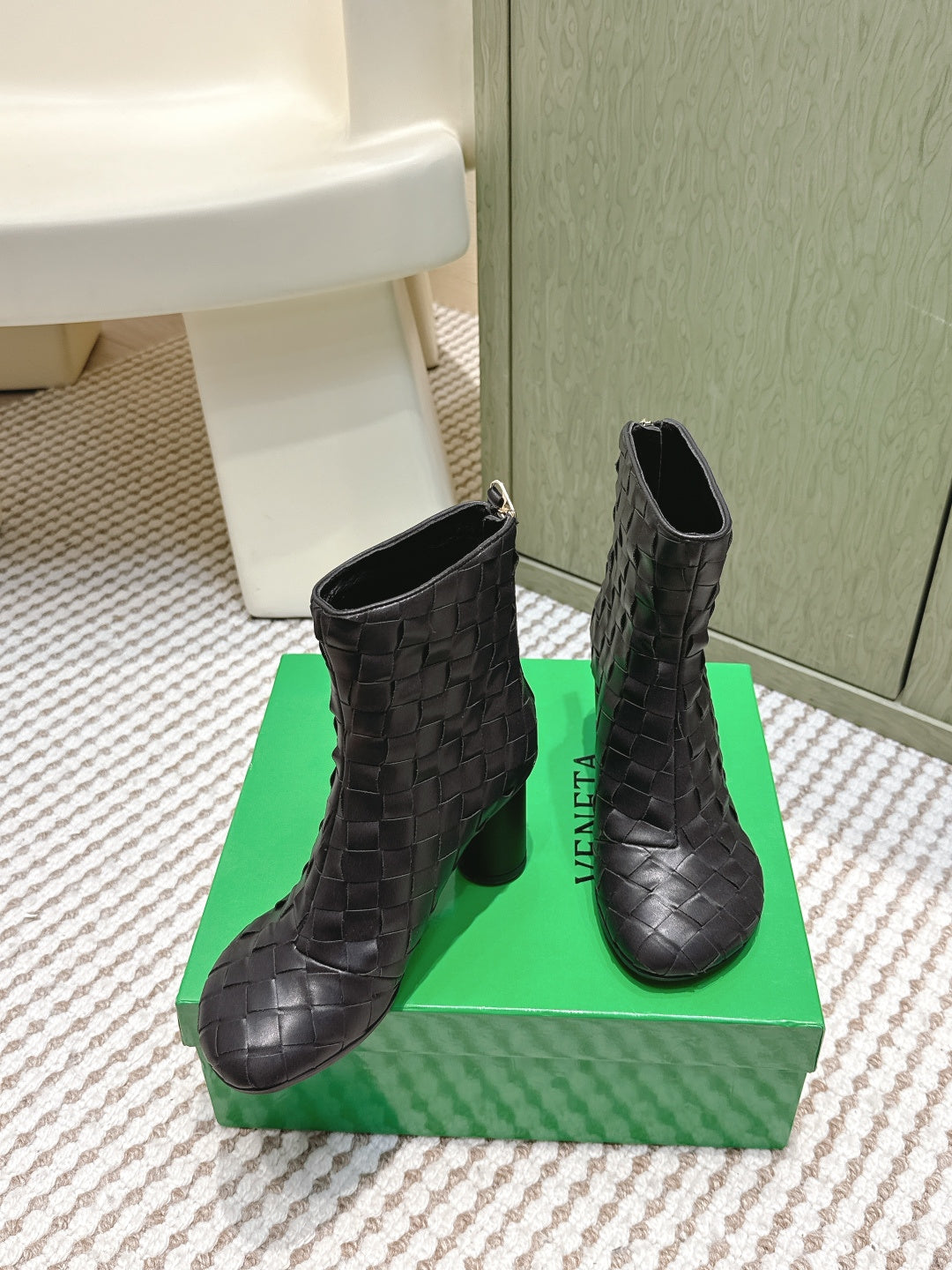 BOTTEGA VENETA 26S INTRECCIATO BOOTS 70 MM IN BLACK LAMBSKIN