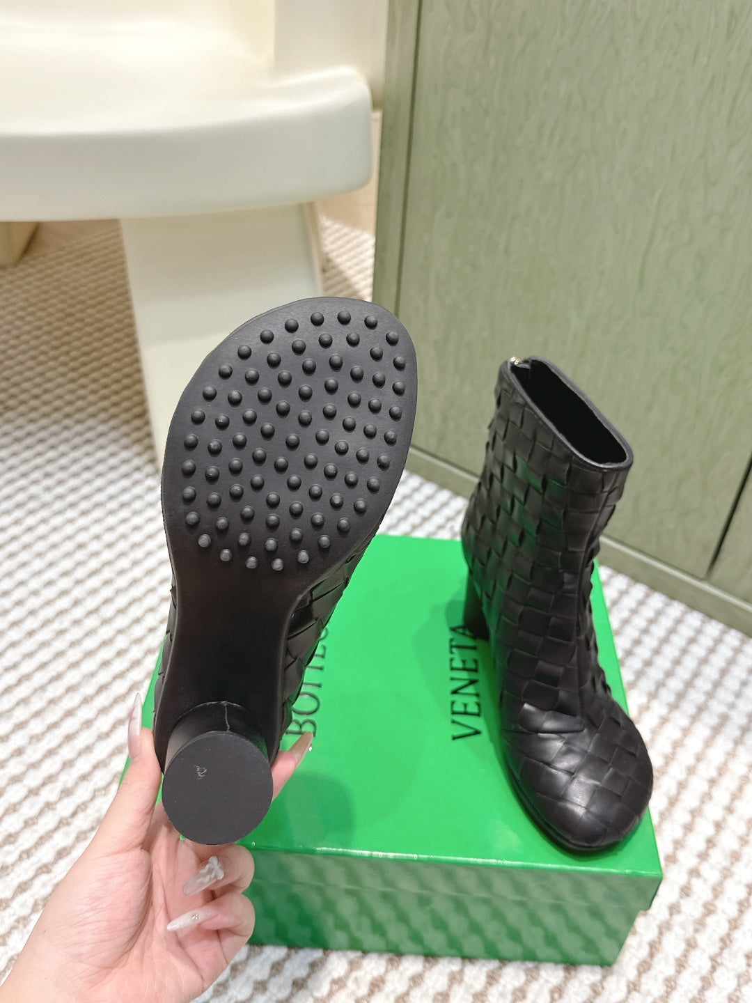 BOTTEGA VENETA 26S INTRECCIATO BOOTS 70 MM IN BLACK LAMBSKIN
