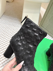 BOTTEGA VENETA 26S INTRECCIATO BOOTS 70 MM IN BLACK LAMBSKIN