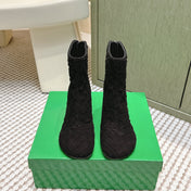 BOTTEGA VENETA 26S INTRECCIATO BOOTS 70 MM IN BLACK SUEDE