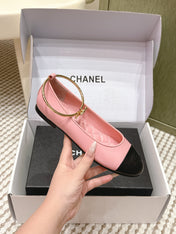 CHANEL 25S BALLERINA SHOES IN PINK AND BLACK CALFSKIN GOLD HARDWARE