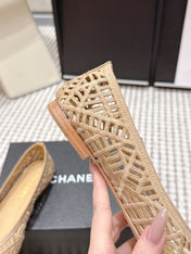 CHANEL 26S BALLET FLATS IN BEIGE MESH AND FABRIC