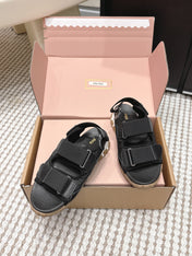 MIUMIU 26S VELCRO SANDALS IN BLACK CALFSKIN AND NYLON SILVER HARDWARE
