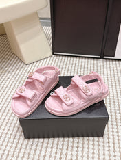 CHANEL 26S QUILTED DAD SANDALS IN LIGHT PINK CALFSKIN
