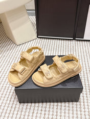 CHANEL 26S QUILTED DAD SANDALS IN LIGHT SAND BEIGE CALFSKIN