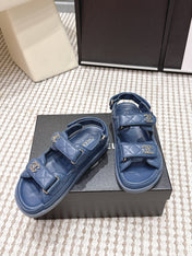 CHANEL 26S QUILTED DAD SANDALS IN SLATE BLUE CALFSKIN