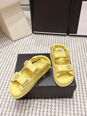 CHANEL 26S QUILTED DAD SANDALS IN YELLOW CALFSKIN