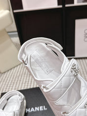 CHANEL 26S QUILTED DAD SANDALS IN WHITE CALFSKIN