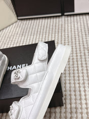 CHANEL 26S QUILTED DAD SANDALS IN WHITE CALFSKIN