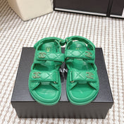 CHANEL 26S QUILTED DAD SANDALS IN GREEN CALFSKIN