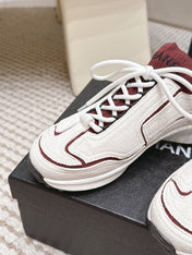 CHANEL 26S PLATFORM SNEAKERS 30 MM IN WHITE SUEDE WITH BURGUNDY FABRIC