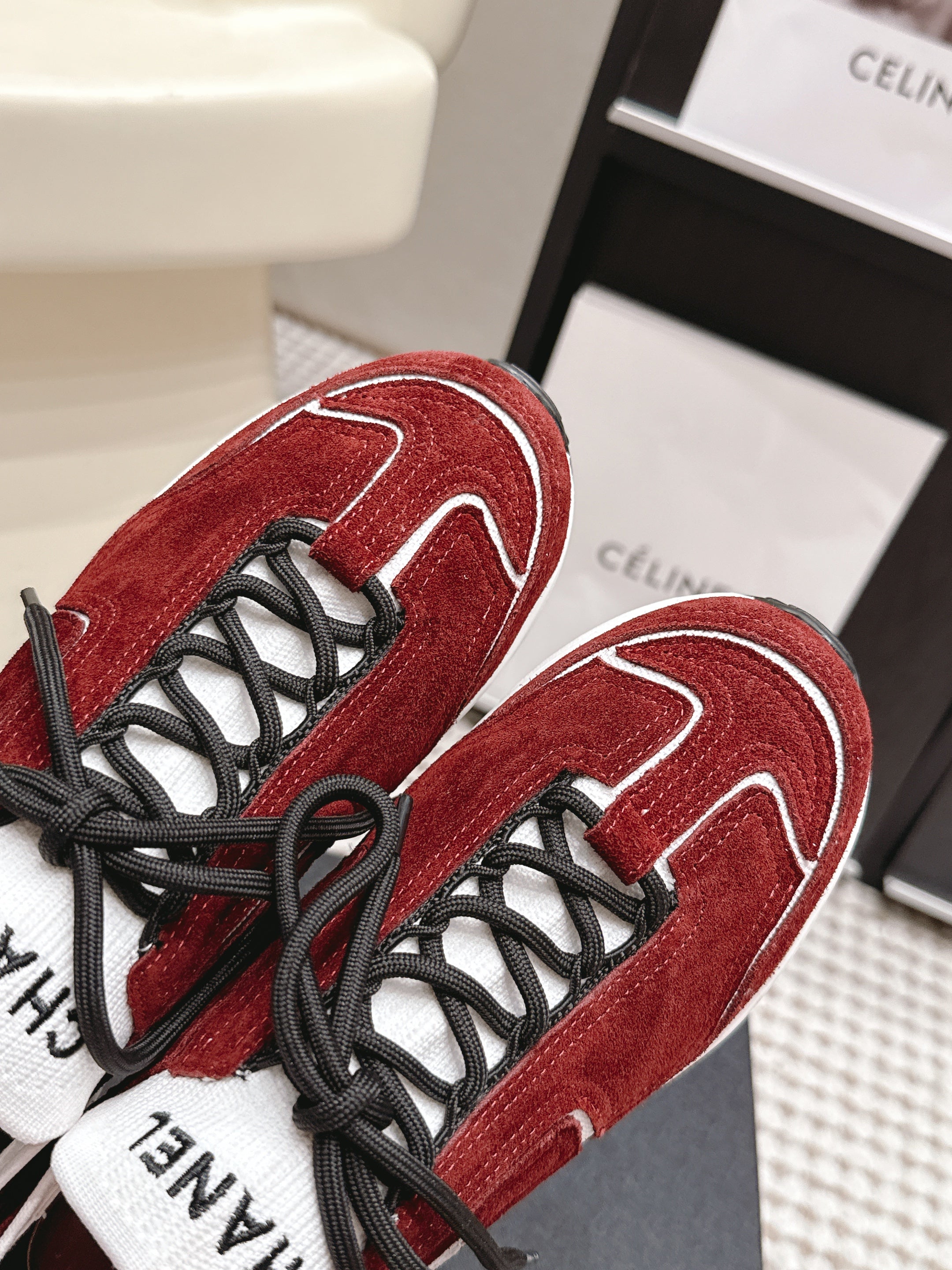 CHANEL 26S PLATFORM SNEAKERS 30 MM IN RED SUEDE WITH WHITE FABRIC