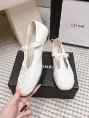CHANEL 26S MARY JANE FLATS IN WHITE LAMBSKIN WITH CC LOGO