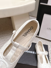 CHANEL 26S MARY JANE FLATS IN WHITE LAMBSKIN WITH CC LOGO