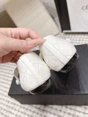 CHANEL 26S MARY JANE FLATS IN WHITE LAMBSKIN WITH CC LOGO