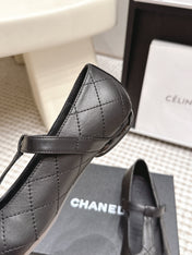 CHANEL 26S MARY JANE FLATS IN BLACK LAMBSKIN WITH WHITE CC LOGO
