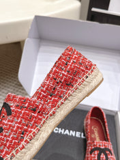 CHANEL 26S SLIP ONS IN RED MIX BLACK TWEED AND PATENT CALFSKIN