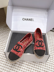 CHANEL 26S SLIP ONS IN RED MIX BLACK TWEED AND PATENT CALFSKIN