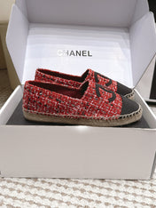CHANEL 26S SLIP ONS IN RED MIX BLACK TWEED AND PATENT CALFSKIN