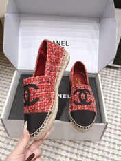 CHANEL 26S SLIP ONS IN RED MIX BLACK TWEED AND PATENT CALFSKIN