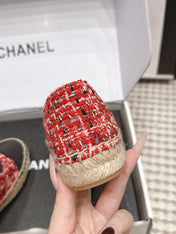 CHANEL 26S SLIP ONS IN RED MIX BLACK TWEED AND PATENT CALFSKIN