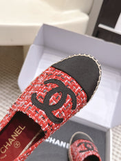 CHANEL 26S SLIP ONS IN RED MIX BLACK TWEED AND PATENT CALFSKIN