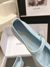 CHANEL 26S MARY JANE FLATS IN LIGHT BLUE LAMBSKIN ESPADRILLE SOLE