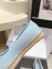 CHANEL 26S MARY JANE FLATS IN LIGHT BLUE LAMBSKIN ESPADRILLE SOLE