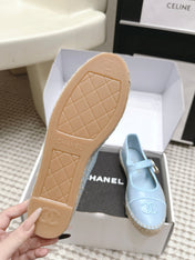 CHANEL 26S MARY JANE FLATS IN LIGHT BLUE LAMBSKIN ESPADRILLE SOLE
