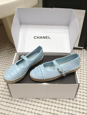 CHANEL 26S MARY JANE FLATS IN LIGHT BLUE LAMBSKIN ESPADRILLE SOLE