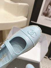 CHANEL 26S MARY JANE FLATS IN LIGHT BLUE LAMBSKIN ESPADRILLE SOLE