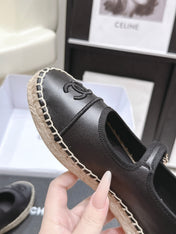 CHANEL 26S MARY JANE FLATS IN BLACK LAMBSKIN ESPADRILLE SOLE