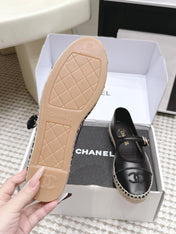CHANEL 26S MARY JANE FLATS IN BLACK LAMBSKIN ESPADRILLE SOLE