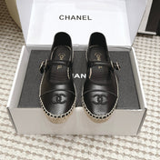 CHANEL 26S MARY JANE FLATS IN BLACK LAMBSKIN ESPADRILLE SOLE